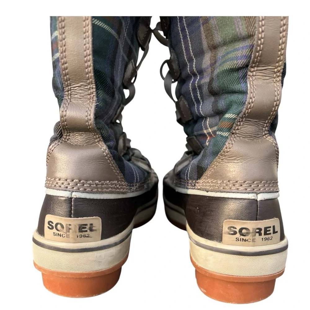 Sorel Women’s Tivoli High Waterproof Winter Boots – Brown w/ blue-grn plaid sz 6